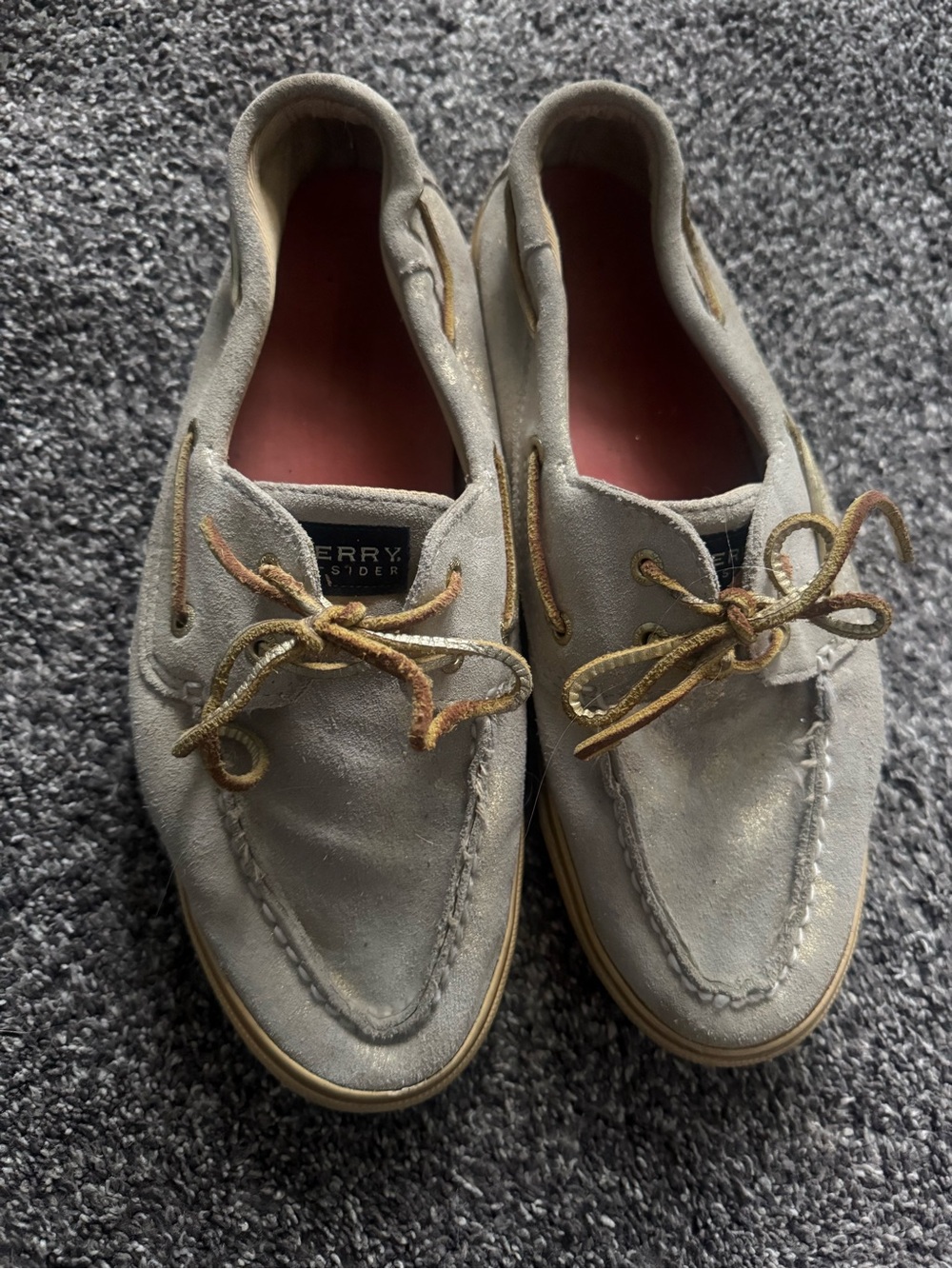 Sperry Top Sider Light Suede Boat Shoes with Tan Laces